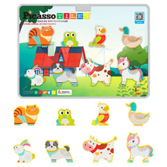 PicassoTiles farm cat figure for imaginative play and fine motor practice.