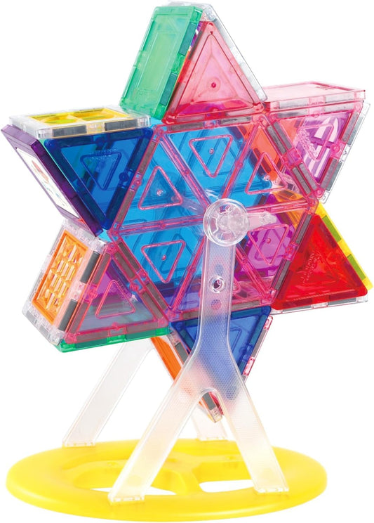 PicassoTiles Ferris wheel assembly shows a rotating centerpiece for dynamic builds.