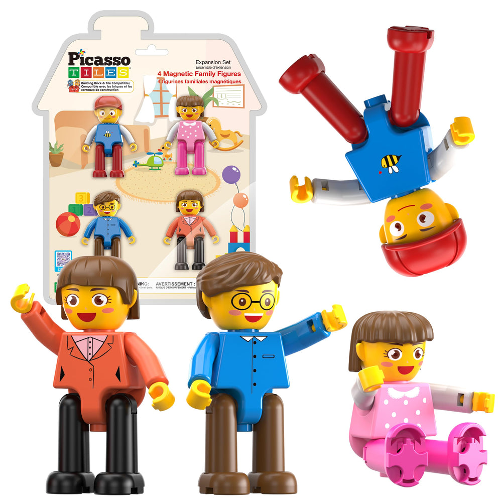 PicassoTiles four-piece family figures with magnetic bases ready for imaginative play
