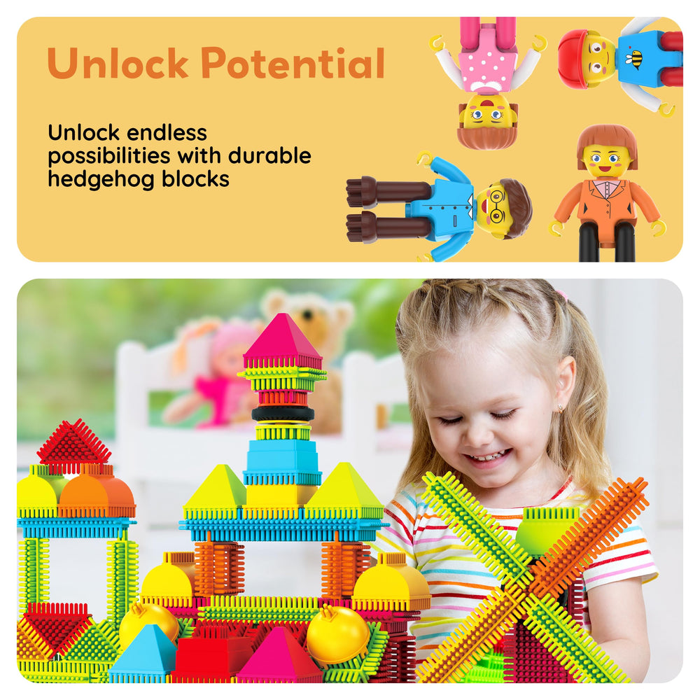 Multiple Hedgehog lock blocks forming playful hedgehog-inspired structures