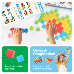 Kids build with PicassoTiles to improve fine motor skills and collaboration.