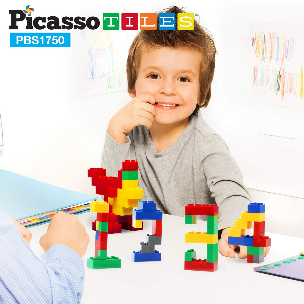 PicassoTiles kid-friendly pieces fit small hands for easy building.