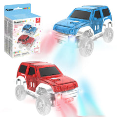 PicassoTiles LED car front view with bright lights for engaging play.