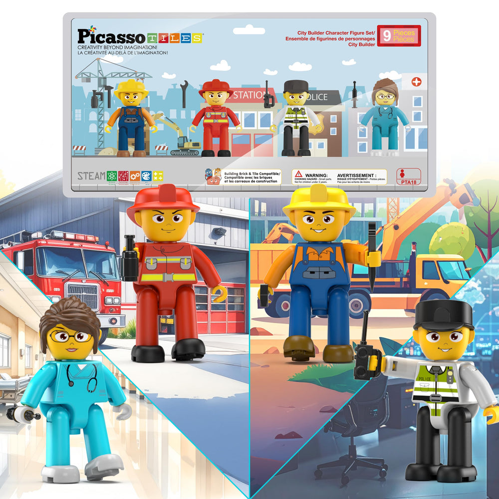 PicassoTiles logger figure shown for imaginative city-building play and fine motor skills