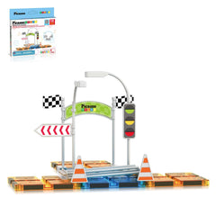 PicassoTiles magnet race track add-on enhances creative racing layouts with 18 pieces.