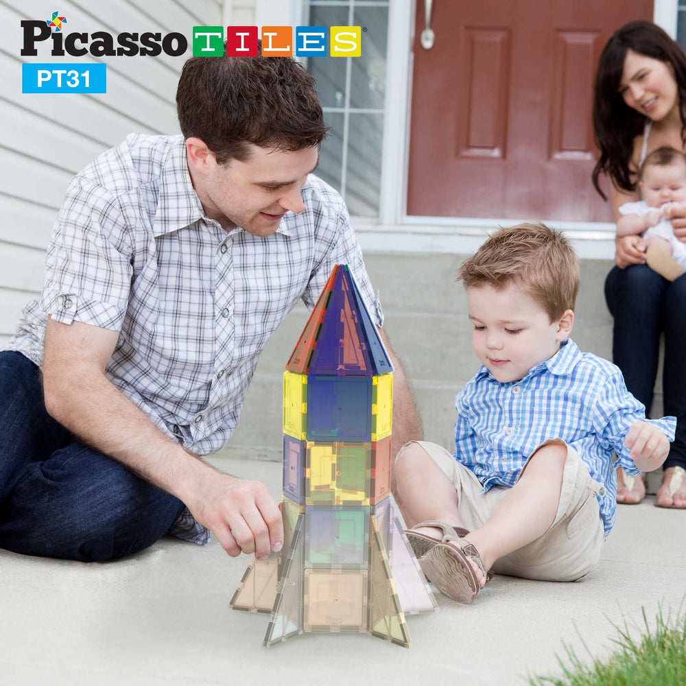 PicassoTiles magnetic building tiles in a creative modular construction setup