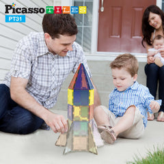 PicassoTiles magnetic building tiles in a creative modular construction setup