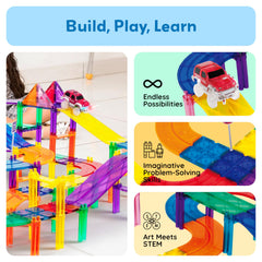 PicassoTiles magnetic building tiles in bright colors support creative construction.