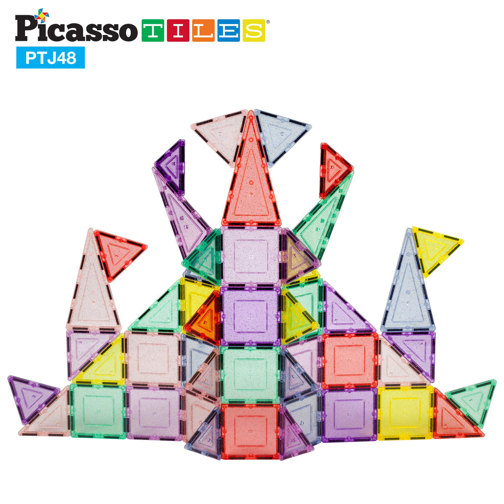 PicassoTiles magnetic building tiles connect securely for creative constructions.