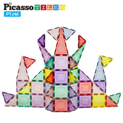 PicassoTiles magnetic building tiles connect securely for creative constructions.