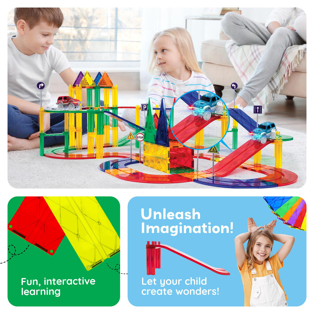 PicassoTiles magnetic connection close-up emphasizes secure joins during racing.