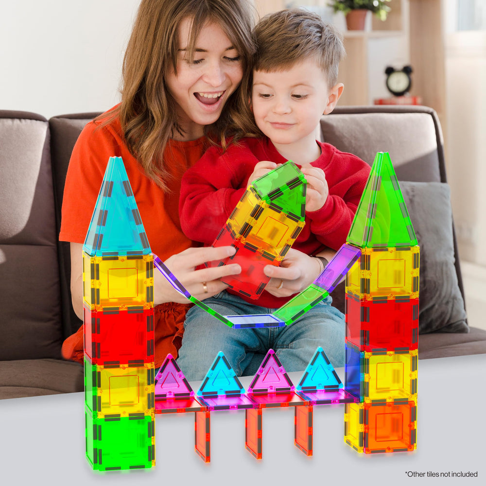 PicassoTiles magnetic tiles close-up showing durable magnets and safe edges