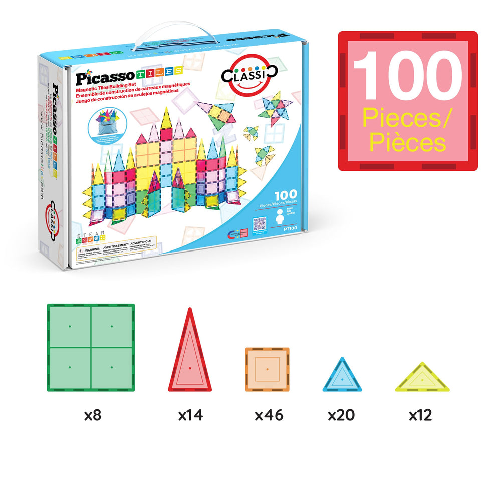 Magnetic tiles from PicassoTiles enabling hands-on learning through play.