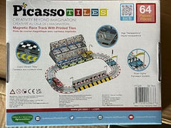 PicassoTiles magnetic track tiles close-up show snap-together action for quick builds.