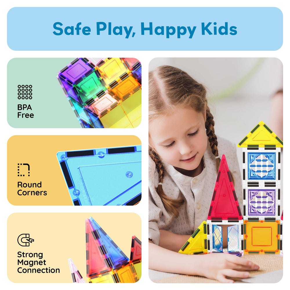 PicassoTiles sturdy magnets ensure stable structures during extended play.