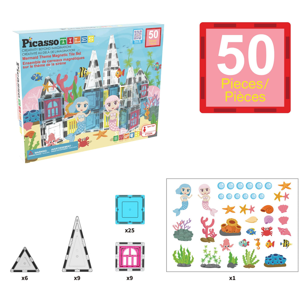 PicassoTiles Mermaid tiles squares arrangement showing modular play for STEM thinking.