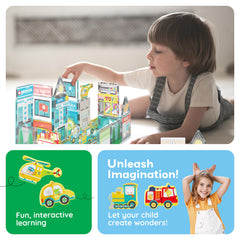 PicassoTiles Metro City building blocks allow creating structures and road networks.