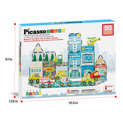 PicassoTiles Metro City packaging box displays contents and age guidance.