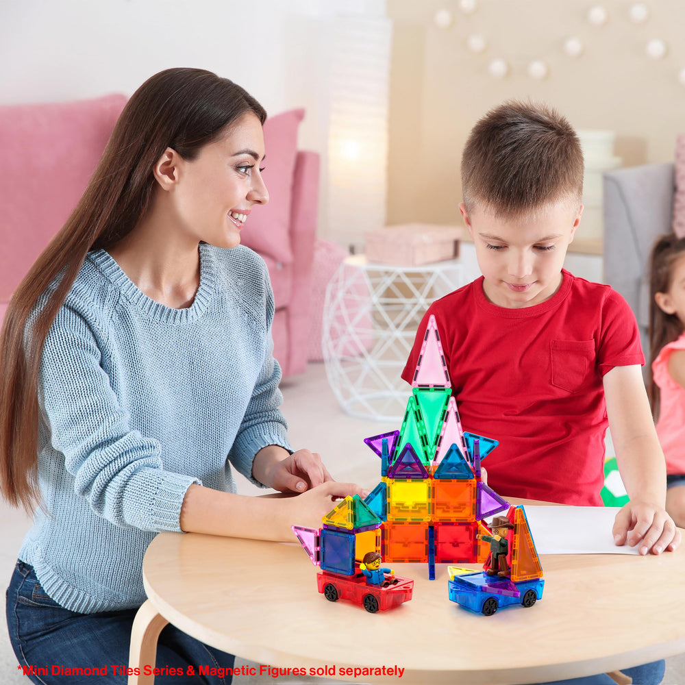 PicassoTiles mini diamond car blue front view, promotes imaginative building with compatible sets.