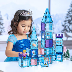 PicassoTiles princess prince figures enhance storytelling during castle play.