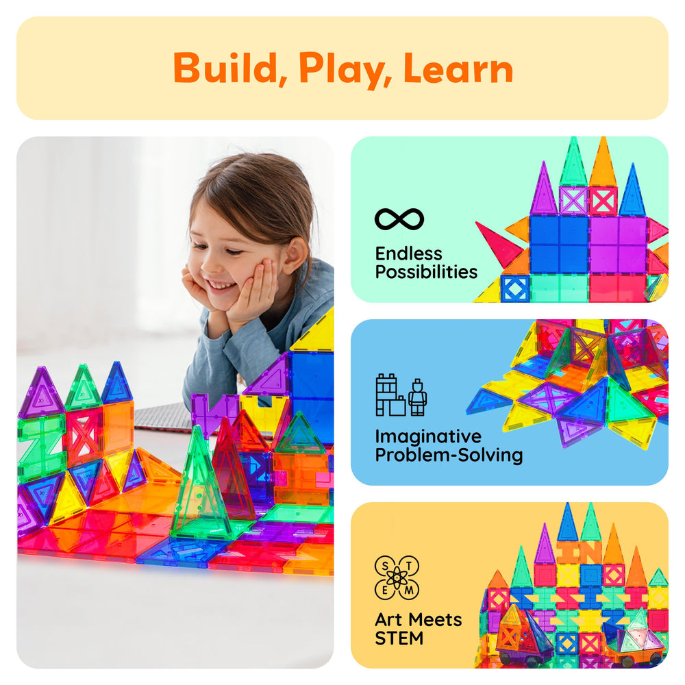 PicassoTiles PT82 builder in action encouraging big, imaginative structures.