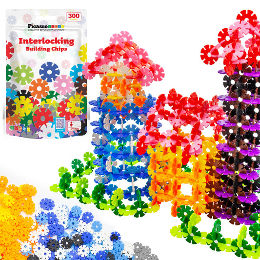 PicassoTiles PTF300 12-color disc set close-up for creative play and color recognition.