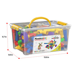 PicassoTiles PTT136 family play scene highlights bonding through collaborative building