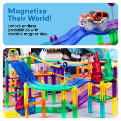 PicassoTiles race track add-on setup ideas for classroom or family STEM play