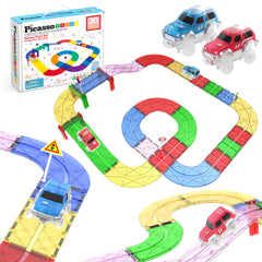 PicassoTiles race track cars offer vivid magnetic tiles for imaginative racing play.