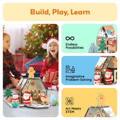 PicassoTiles reindeer figure enables festive design and fine motor practice.