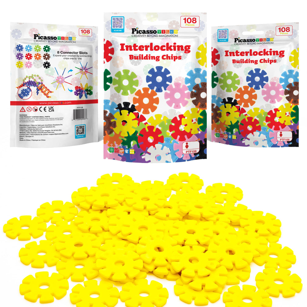 PicassoTiles BPA-free toy in yellow ensures safe, screen-free building fun.