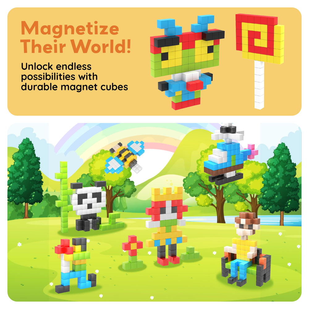 PicassoTiles stacking magnets foster open-ended play and experimentation.