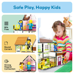 PicassoTiles STEM play promotes spatial reasoning and balance through building.