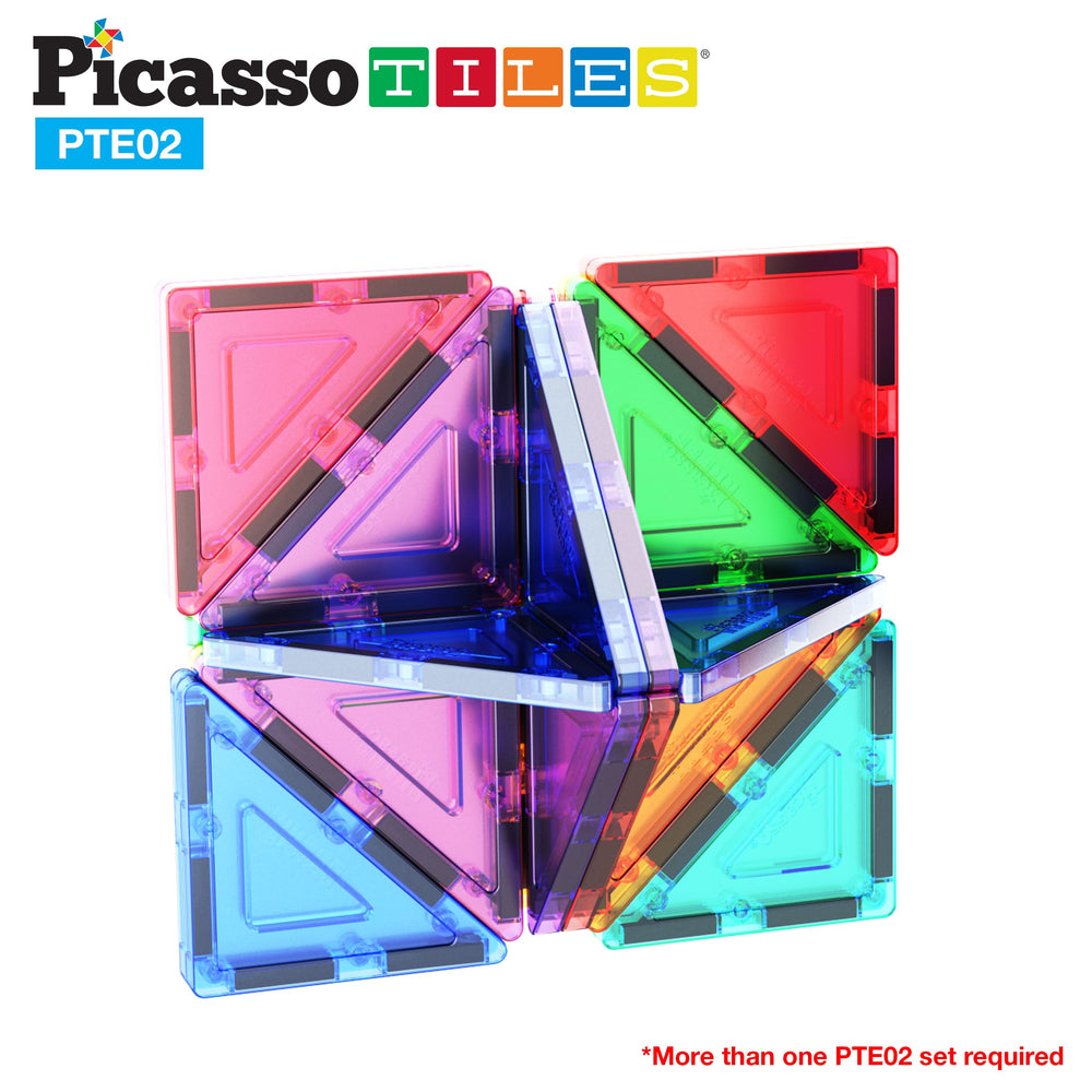 PicassoTiles 12-piece triangle kit enables scalable, open-ended designs.