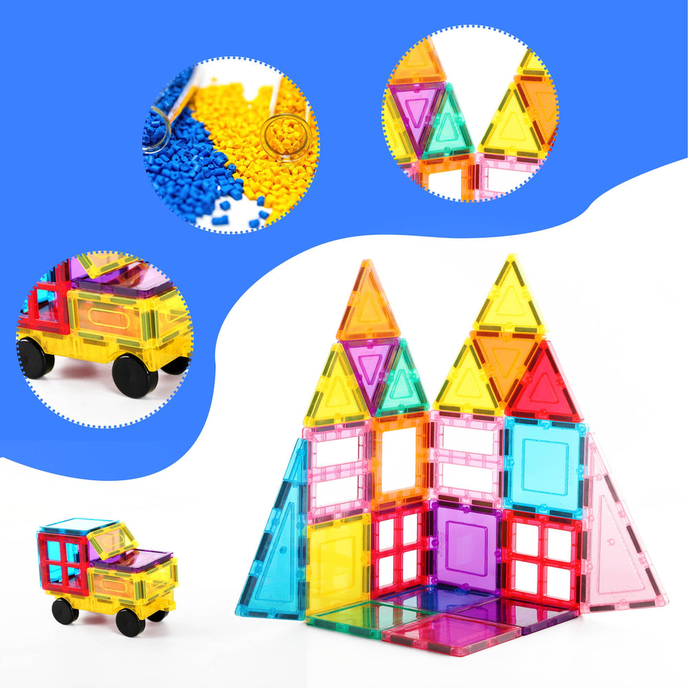 PicassoTiles magnetic tiles promote collaborative building and shared problem solving.