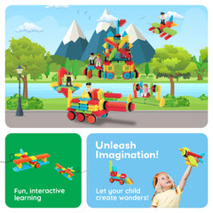 PicassoTiles tower-building scene showcases open-ended construction play.