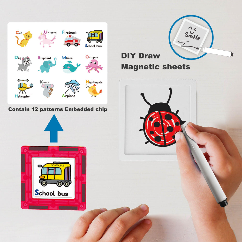 PicassoTiles whiteboard markers enable quick sketches during play sessions