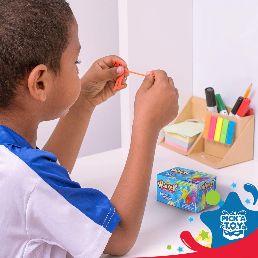 Pick A Toy stretchy happy man toy as treasure chest prize delights kids.