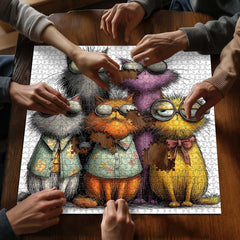 PICKFORU bow-tie-shirt cat puzzle detail encourages visual discovery