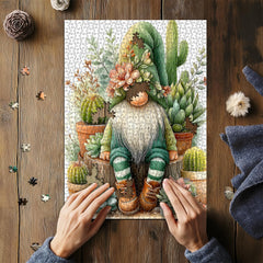 PICKFORU finished puzzle showing garden gnome, ready to frame as wall art.