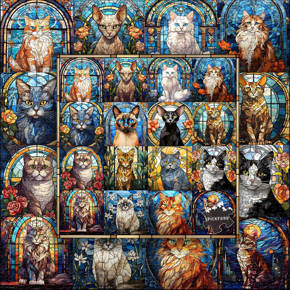 PICKFORU stained glass cat puzzle gift idea appeals to cat lovers.
