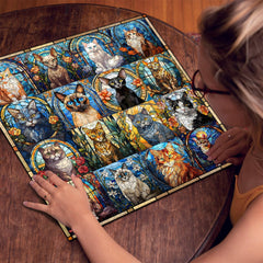 PICKFORU stained glass cat puzzle missing parts support helps complete.
