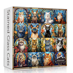 PICKFORU stained glass cat puzzle packaging box showcases gift-ready presentation.