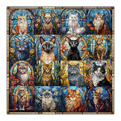 PICKFORU stained glass cat puzzle poster included shows vibrant feline artwork.