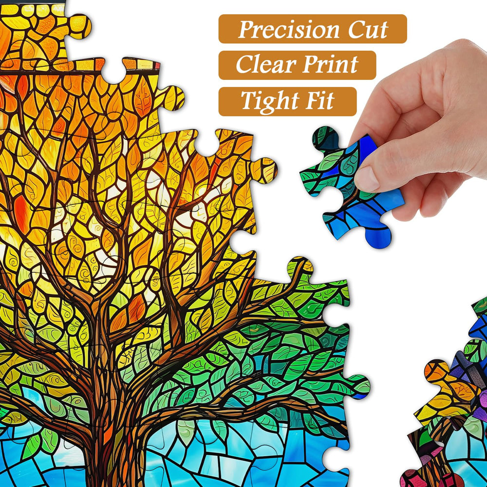 PICKFORU stained glass puzzle back with letter guide to pace your solve.