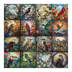 PICKFORU cardinal bird stained glass puzzle highlights bold red hues for vivid scenery.