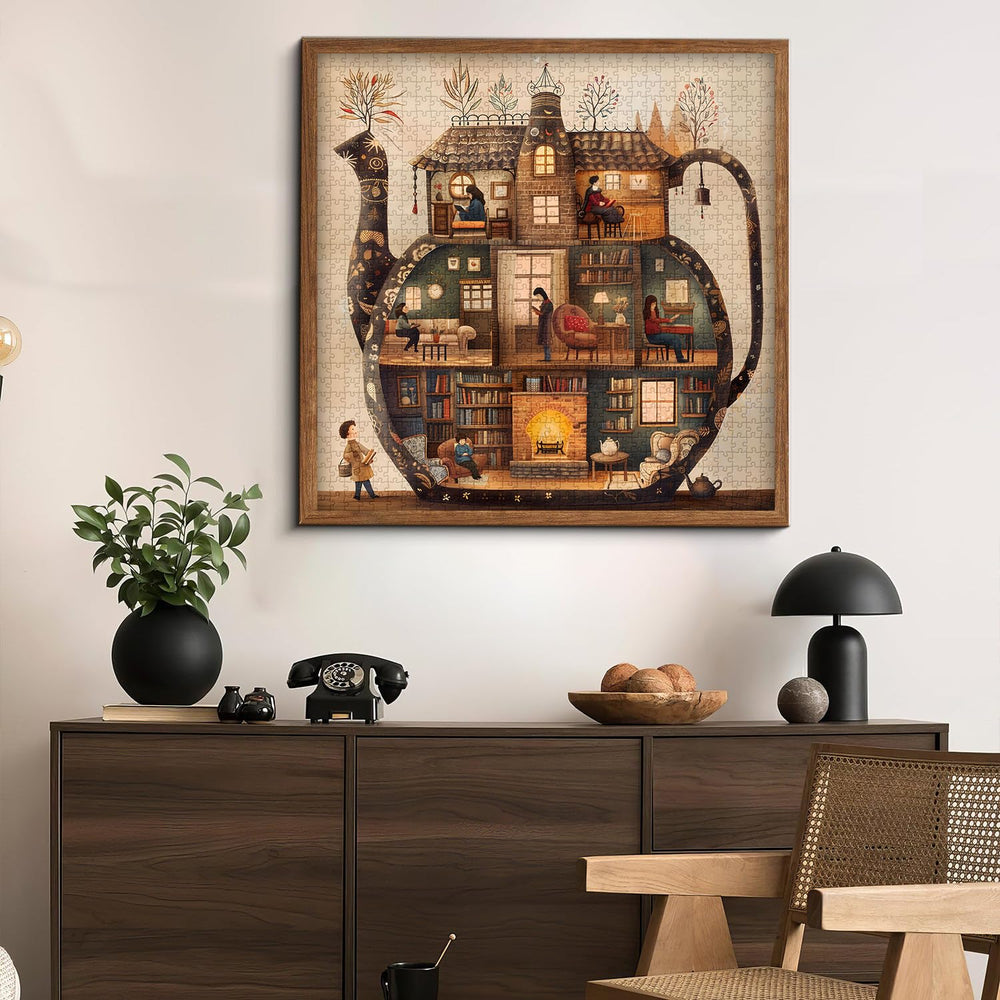 PICKFORU Teapot Library Puzzle finished size makes a bold wall display.