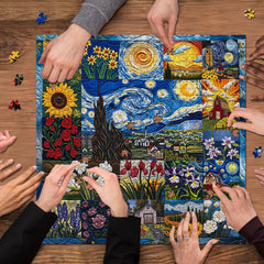 PICKFORU Van Gogh's Rhapsody assembled puzzle framed for eye-catching home decor.