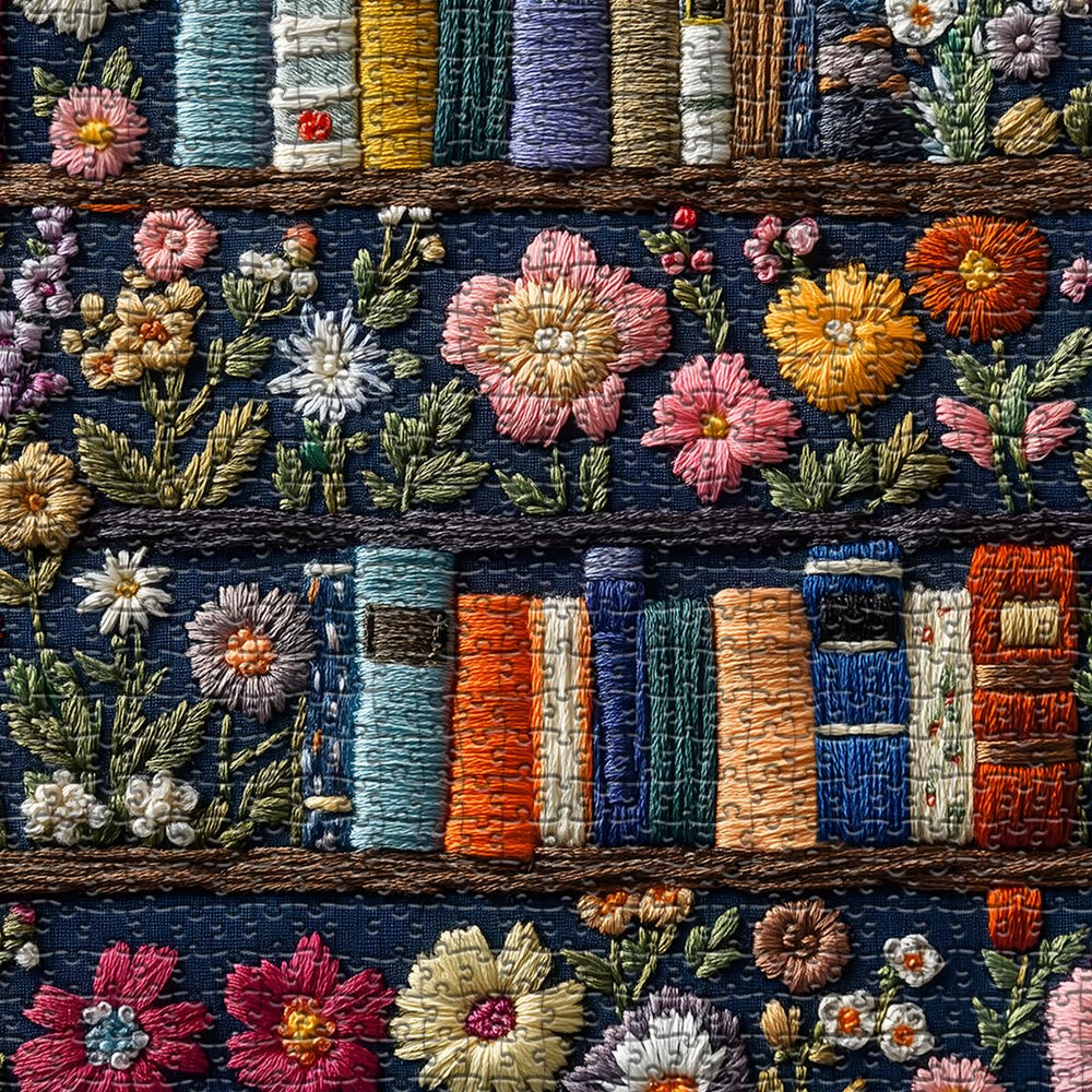PICKFORU Wildflower Pages vintage bookshelf scene with flowers
