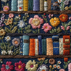 PICKFORU Wildflower Pages vintage bookshelf scene with flowers